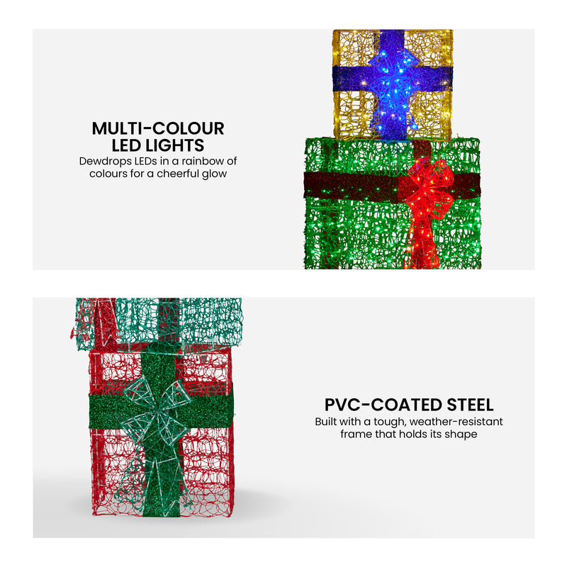 190cm 4-Piece Christmas Gift Stack with LED Lights & Bows
