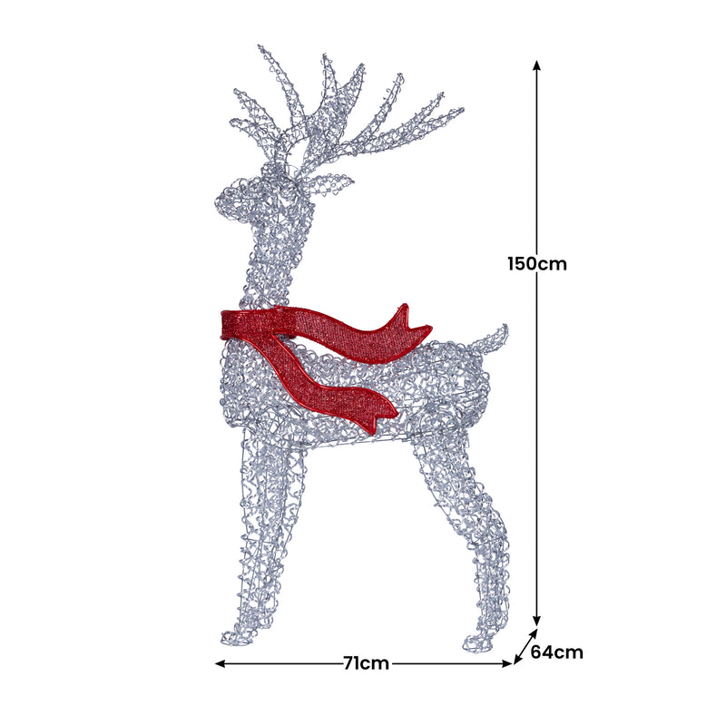 150cm Christmas Reindeer Display with LED Lights & Red Bow