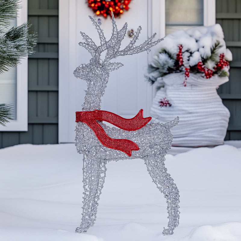150cm Christmas Reindeer Display with LED Lights & Red Bow