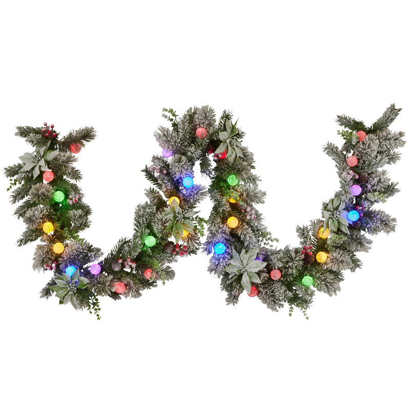 Swishmas 274cm Snowy Pine Garland – Pre-Lit Multicolour