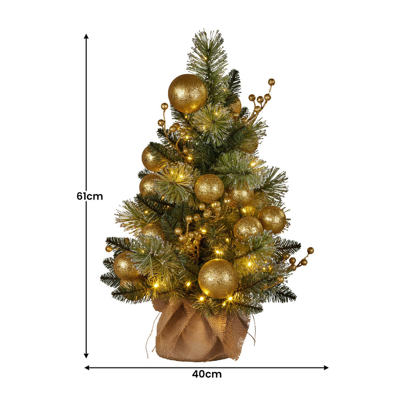 61cm Light-Up Christmas Tree – Gold LEDs, Battery Operated