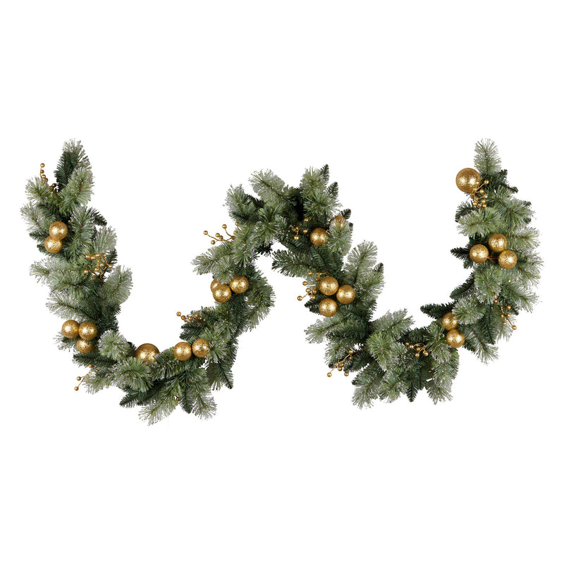 274cm Pre-Lit Christmas Garland w/ Gold Baubles & LED Lights