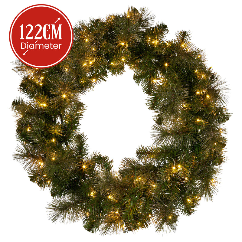 122cm Battery-Operated Split Christmas Wreath – Glittery Gold Pine