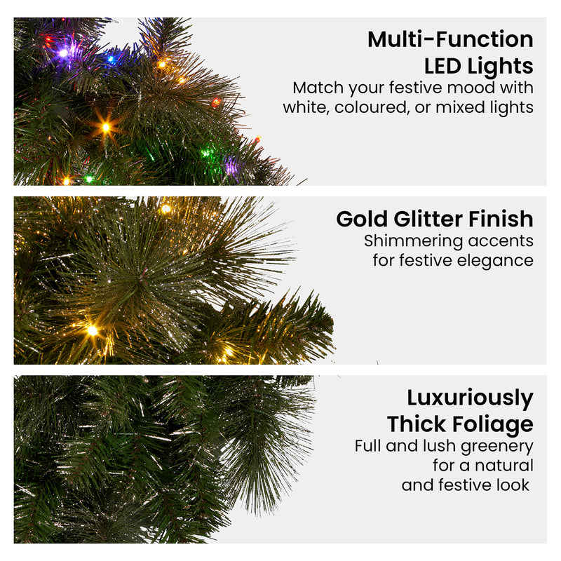 122cm Battery-Operated Split Christmas Wreath – Glittery Gold Pine