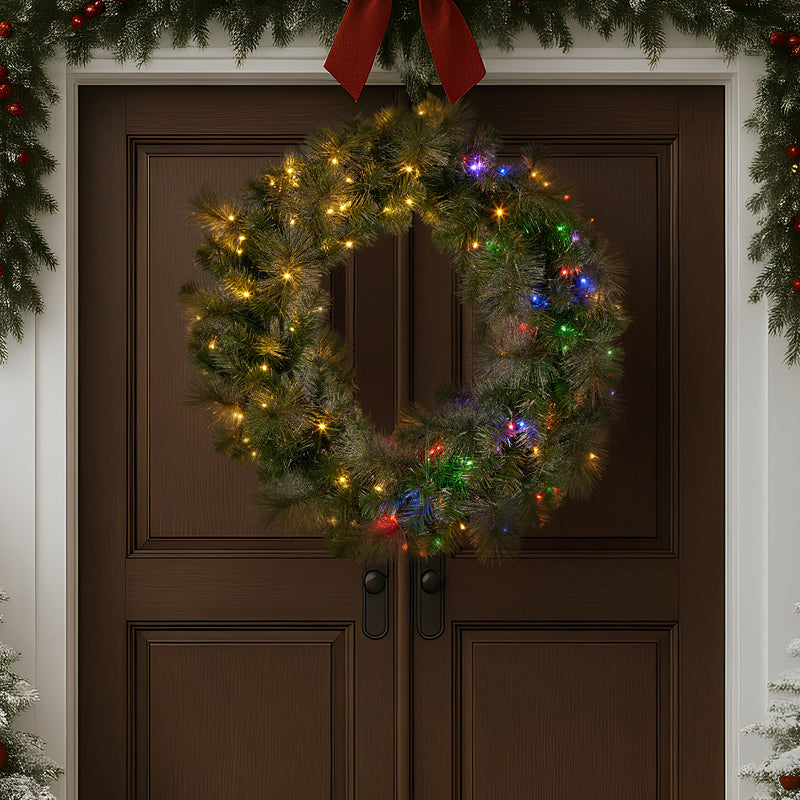 122cm Battery-Operated Split Christmas Wreath – Glittery Gold Pine