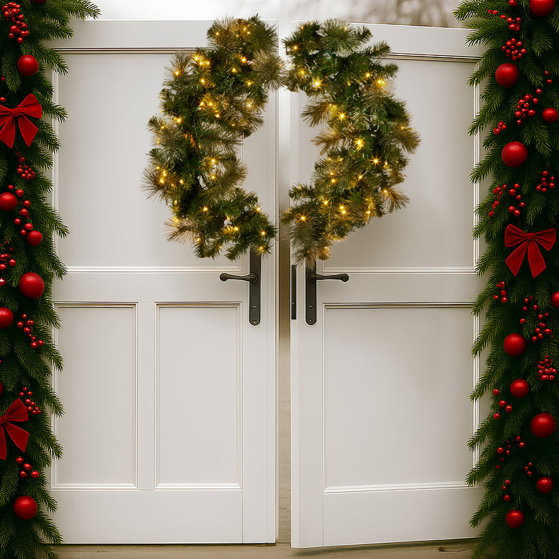 122cm Battery-Operated Split Christmas Wreath – Glittery Gold Pine