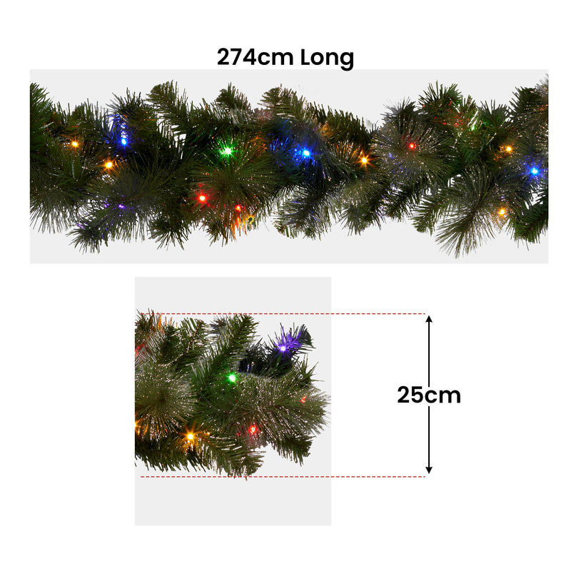 274cm Battery-Operated Christmas Garland – Glittery Gold Pine