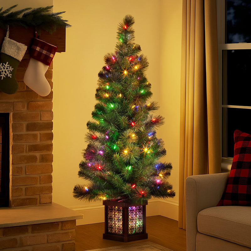 Christabelle 4ft Glittery Gold Pine Christmas Tree with LED Lights