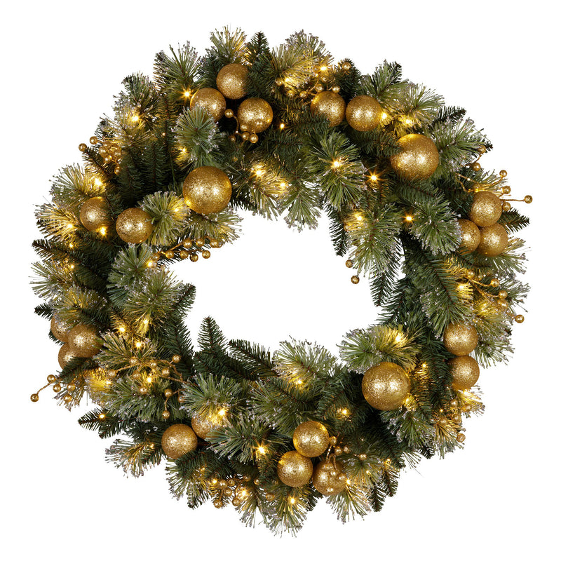 61cm Battery-Operated Christmas Wreath – Glittery Gold Pine