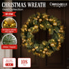 61cm Battery-Operated Christmas Wreath – Glittery Gold Pine