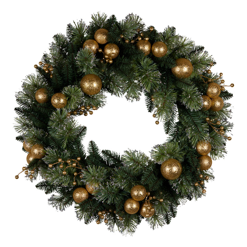 61cm Battery-Operated Christmas Wreath – Glittery Gold Pine