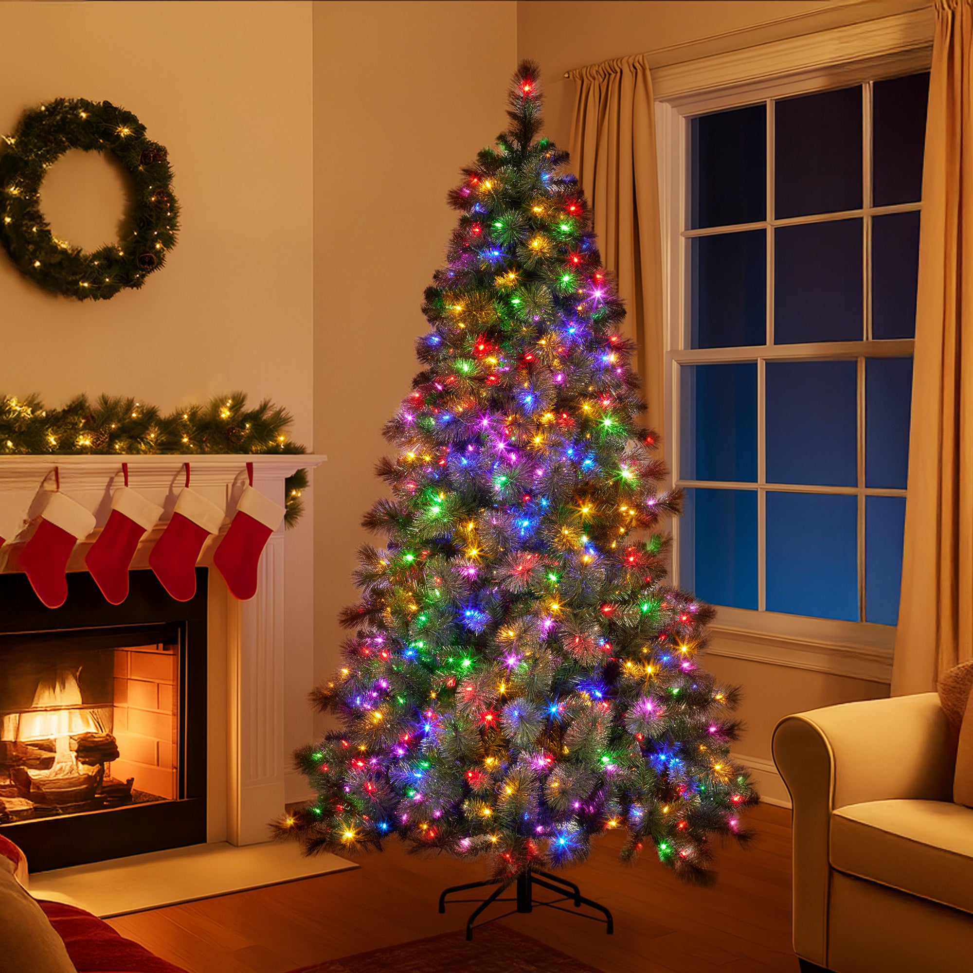 Christabelle 7.5ft Glittery Gold Christmas Tree with LED Lights