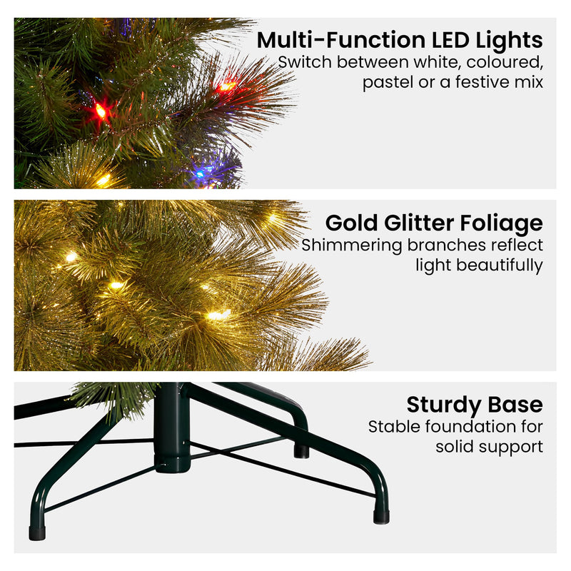 Christabelle 7.5 ft Slim Glittery Gold Pine LED Tree