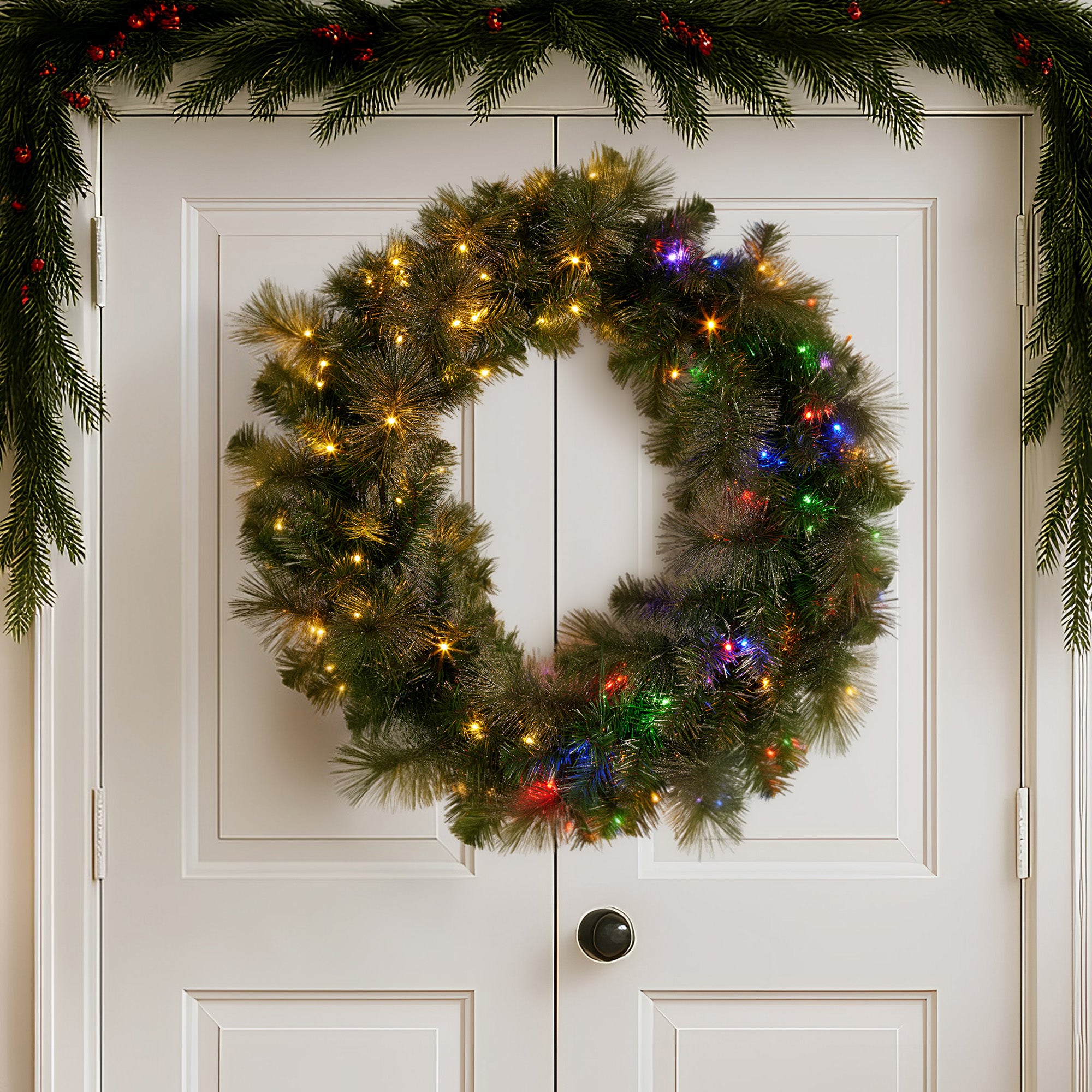 76cm Battery-Operated Glittery Gold Pine Christmas Wreath