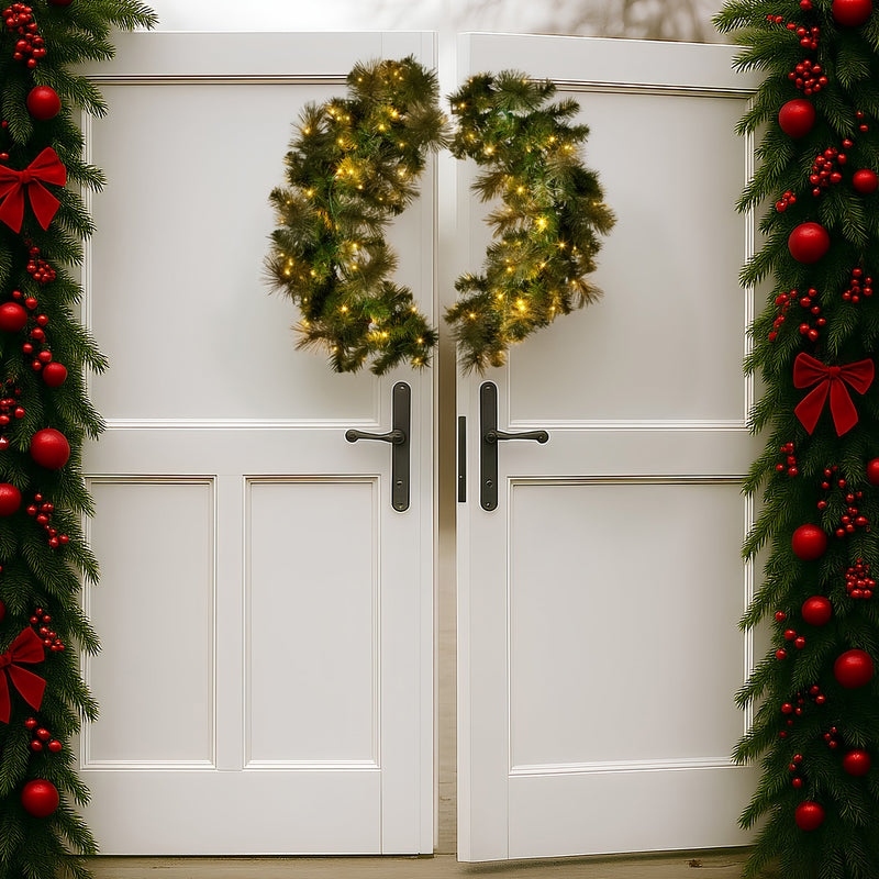 76cm Battery-Operated Glittery Gold Pine Christmas Wreath
