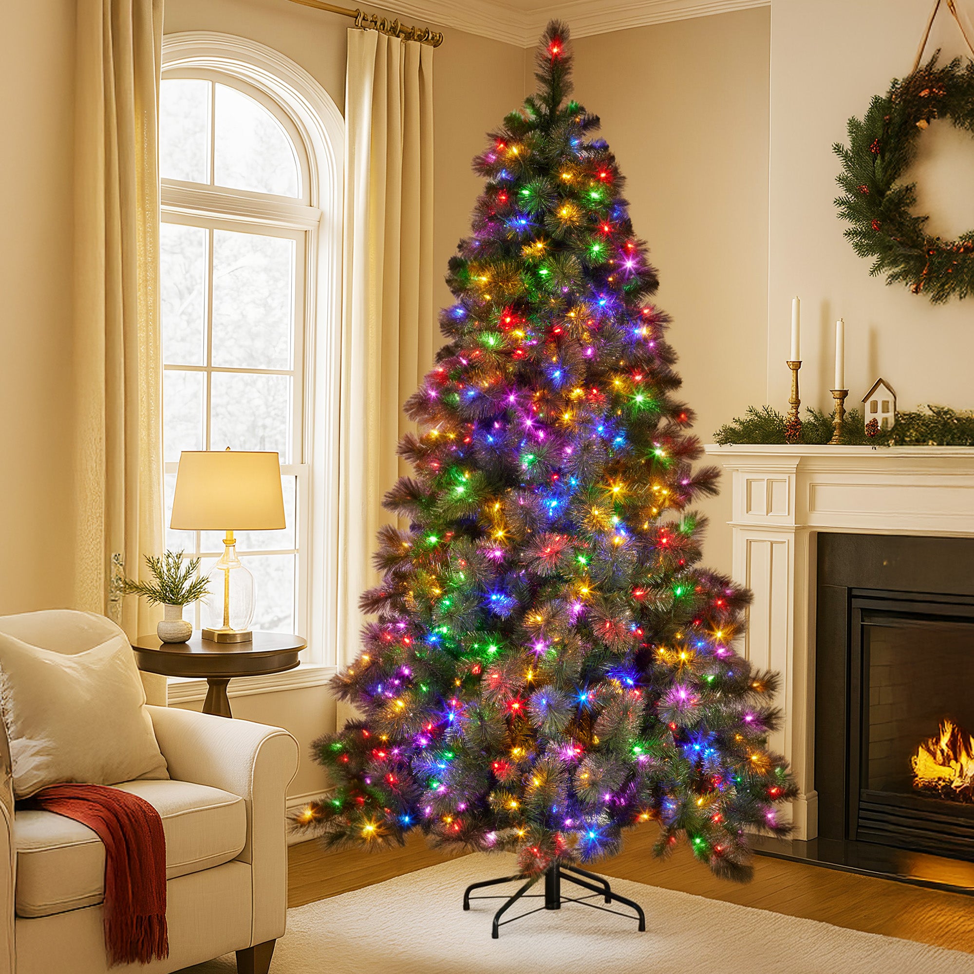 Christabelle 9ft Glittery Gold Christmas Tree with 850 LED Lights