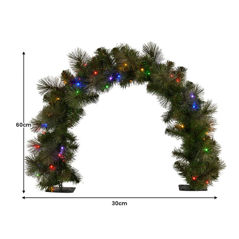 60cm Battery-Operated Christmas Archway Garland – Glittery Gold
