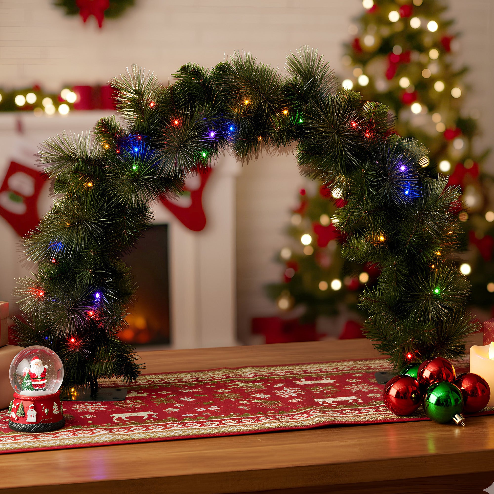 60cm Battery-Operated Christmas Archway Garland – Glittery Gold