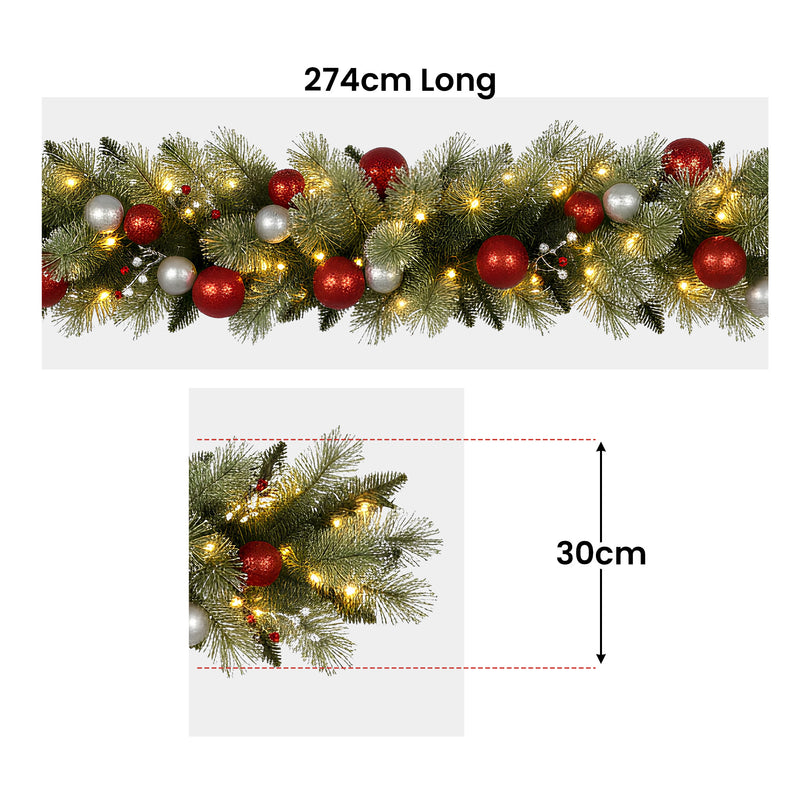 274cm Battery-Operated Christmas Garland with Jingle Bells