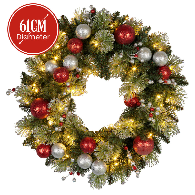 61cm Pre-Lit Christmas Wreath