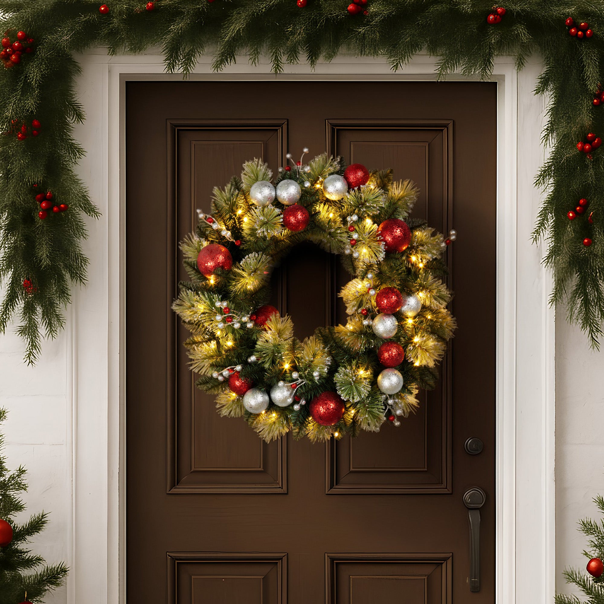 61cm Pre-Lit Christmas Wreath