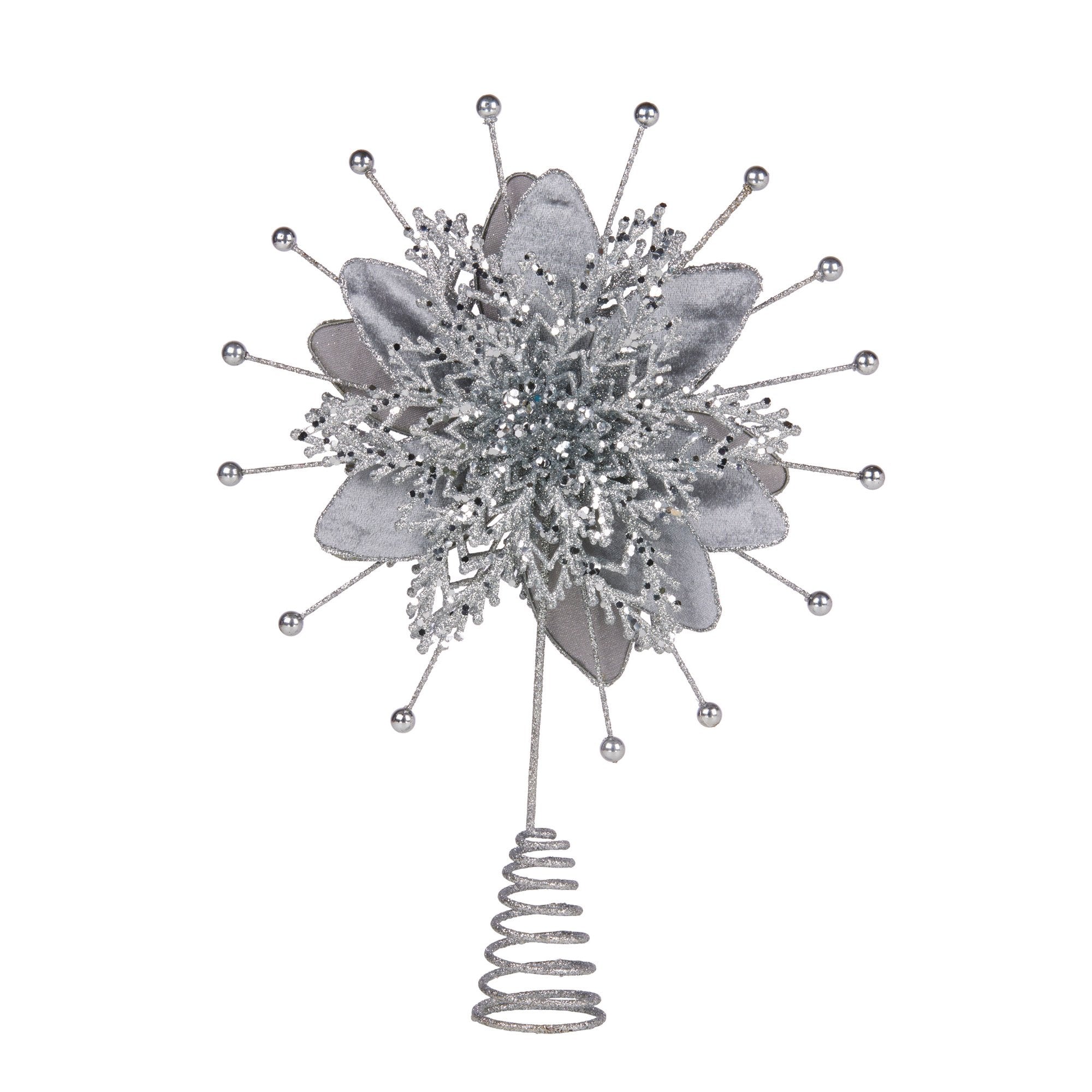 Silver Poinsettia Christmas Tree Topper Décor