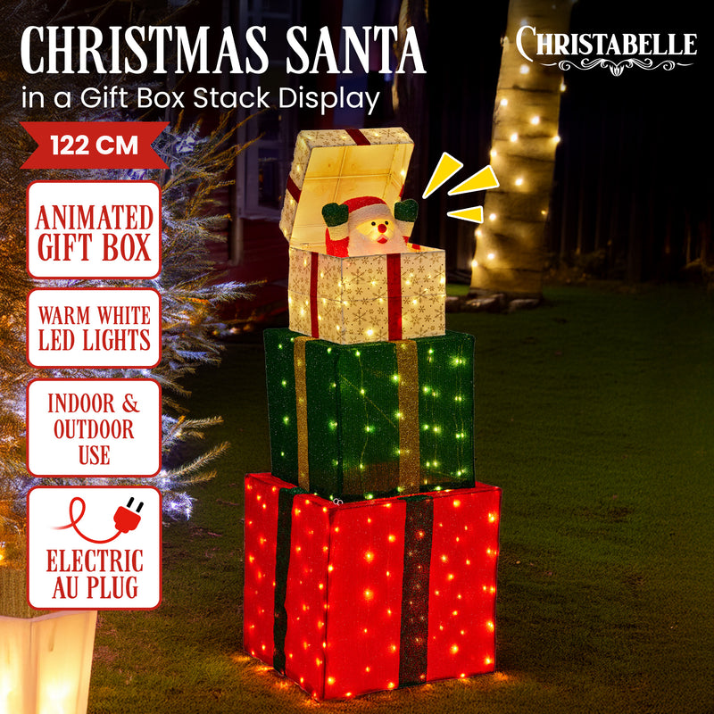 122cm Animated Santa Present Stack with LED Lights