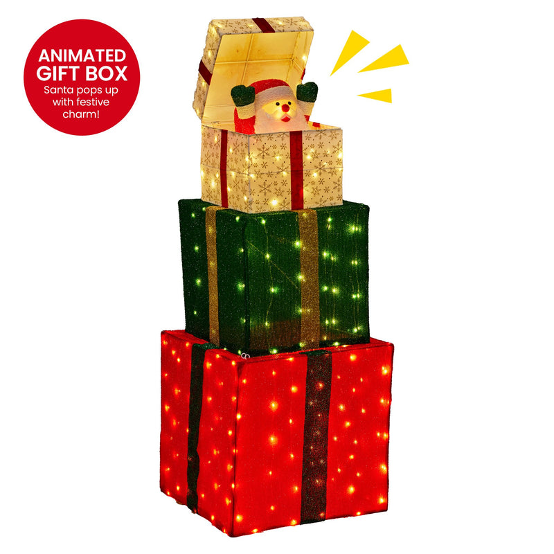 122cm Animated Santa Present Stack with LED Lights