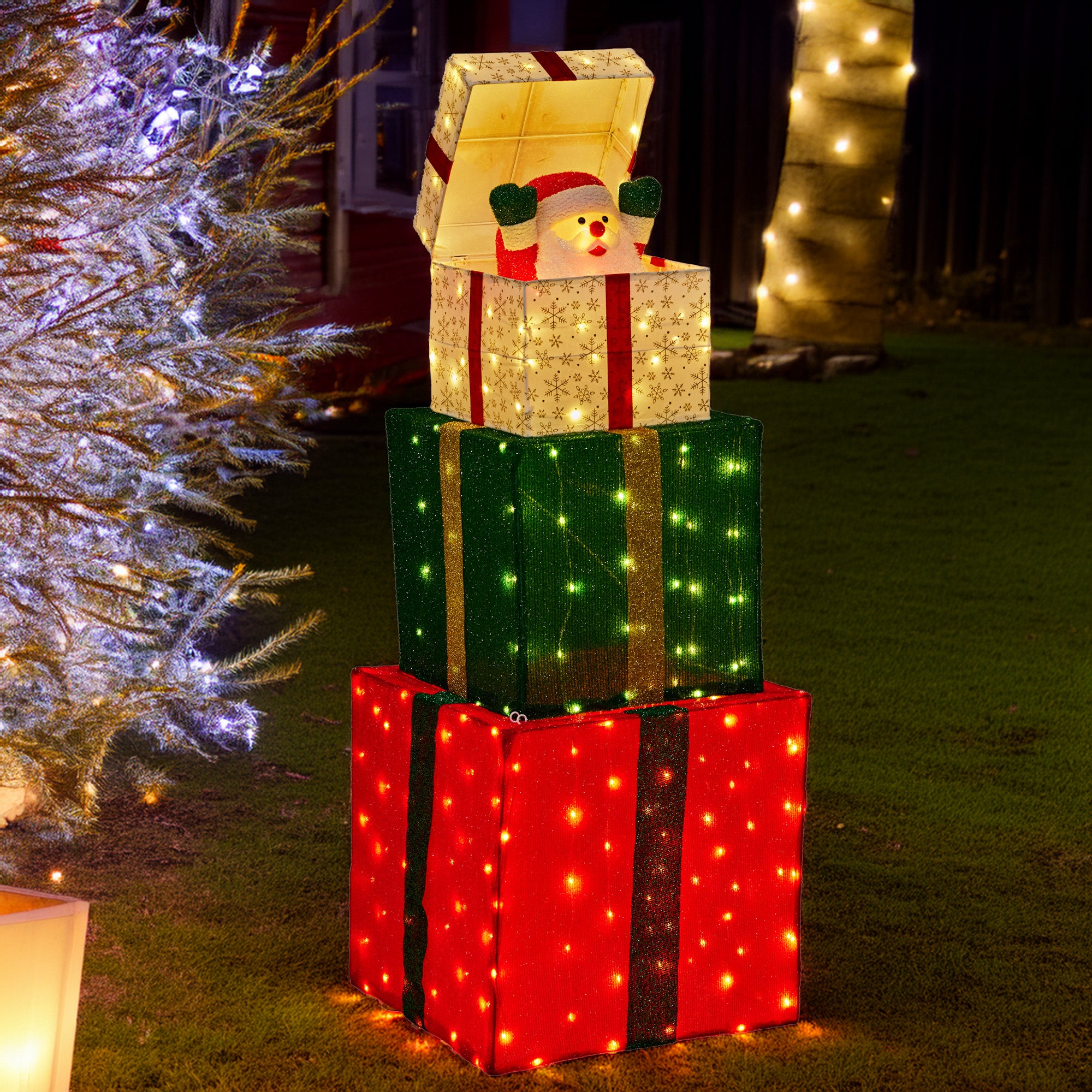122cm Animated Santa Present Stack with LED Lights