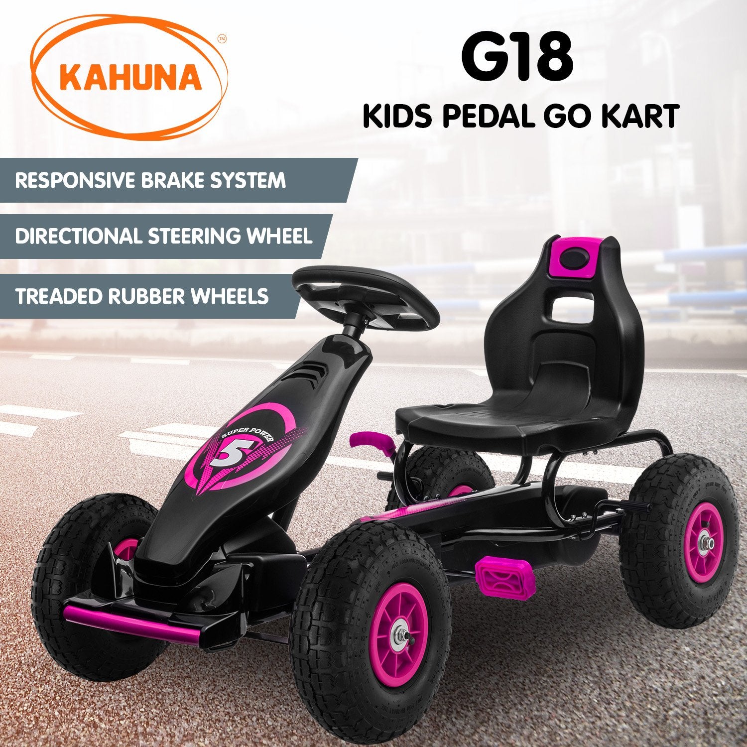 Kahuna G18 Pedal-Powered Kids Go Kart Pink