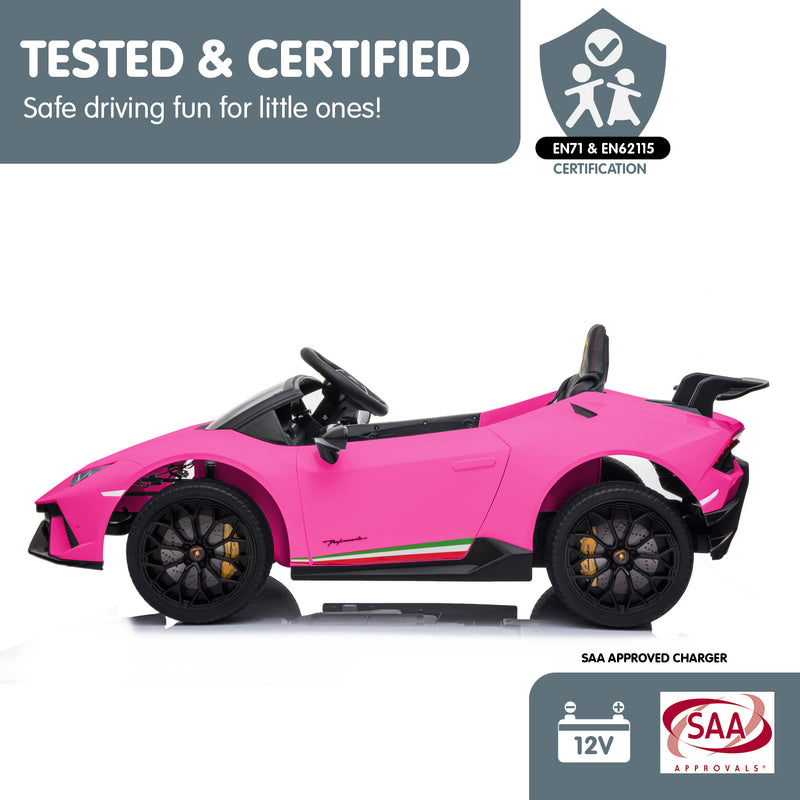 Kahuna Kids Electric Ride-On Car – Lamborghini Licensed, Remote Control (Pink)
