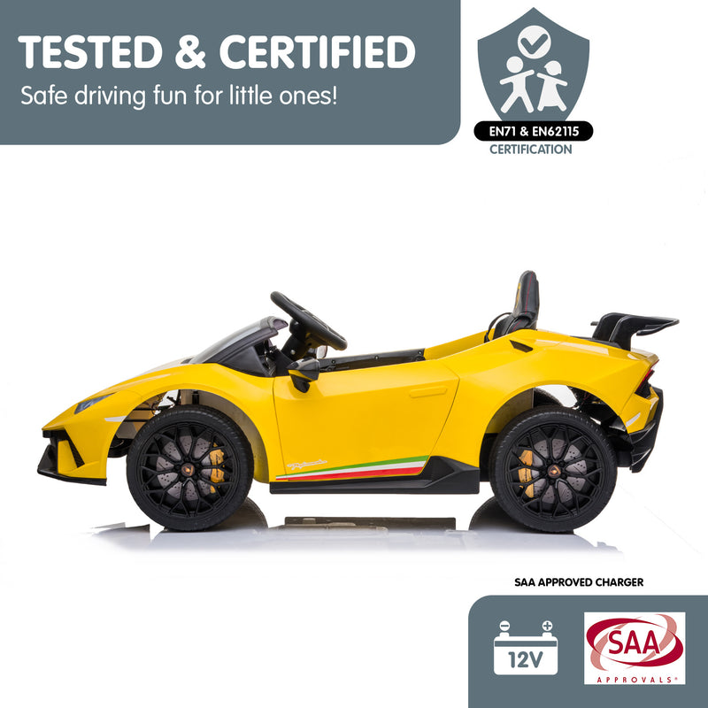 Kahuna Kids Electric Ride-On Car – Lamborghini Licensed, Remote Control (Yellow)