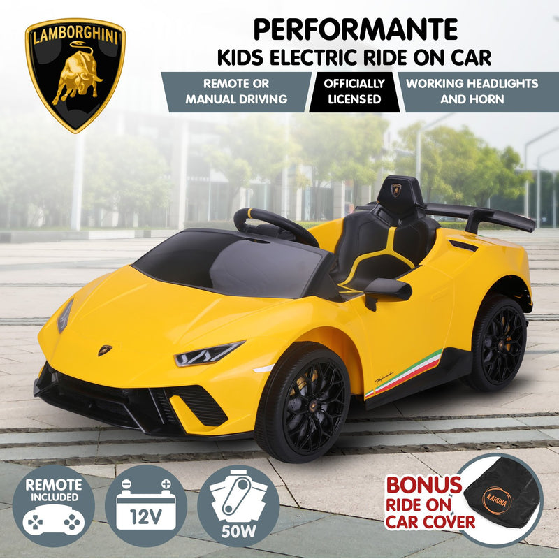 Kahuna Kids Electric Ride-On Car – Lamborghini Licensed, Remote Control (Yellow)