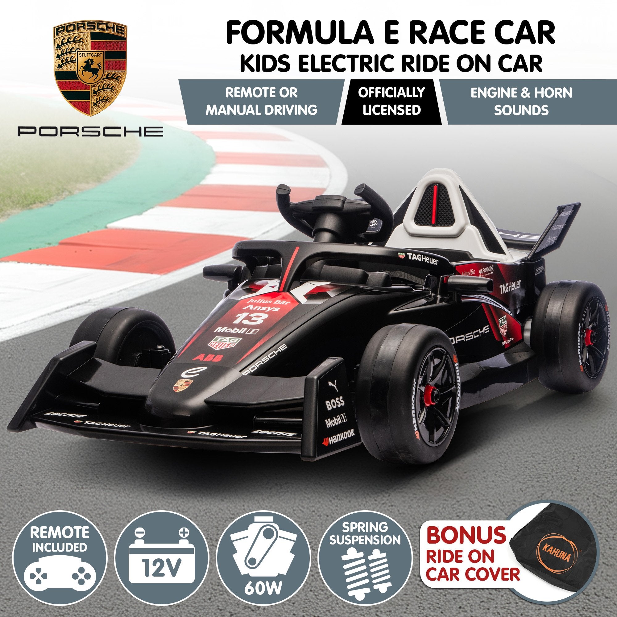 Kahuna Porsche Formula E Kids Electric Ride-On Car with Remote