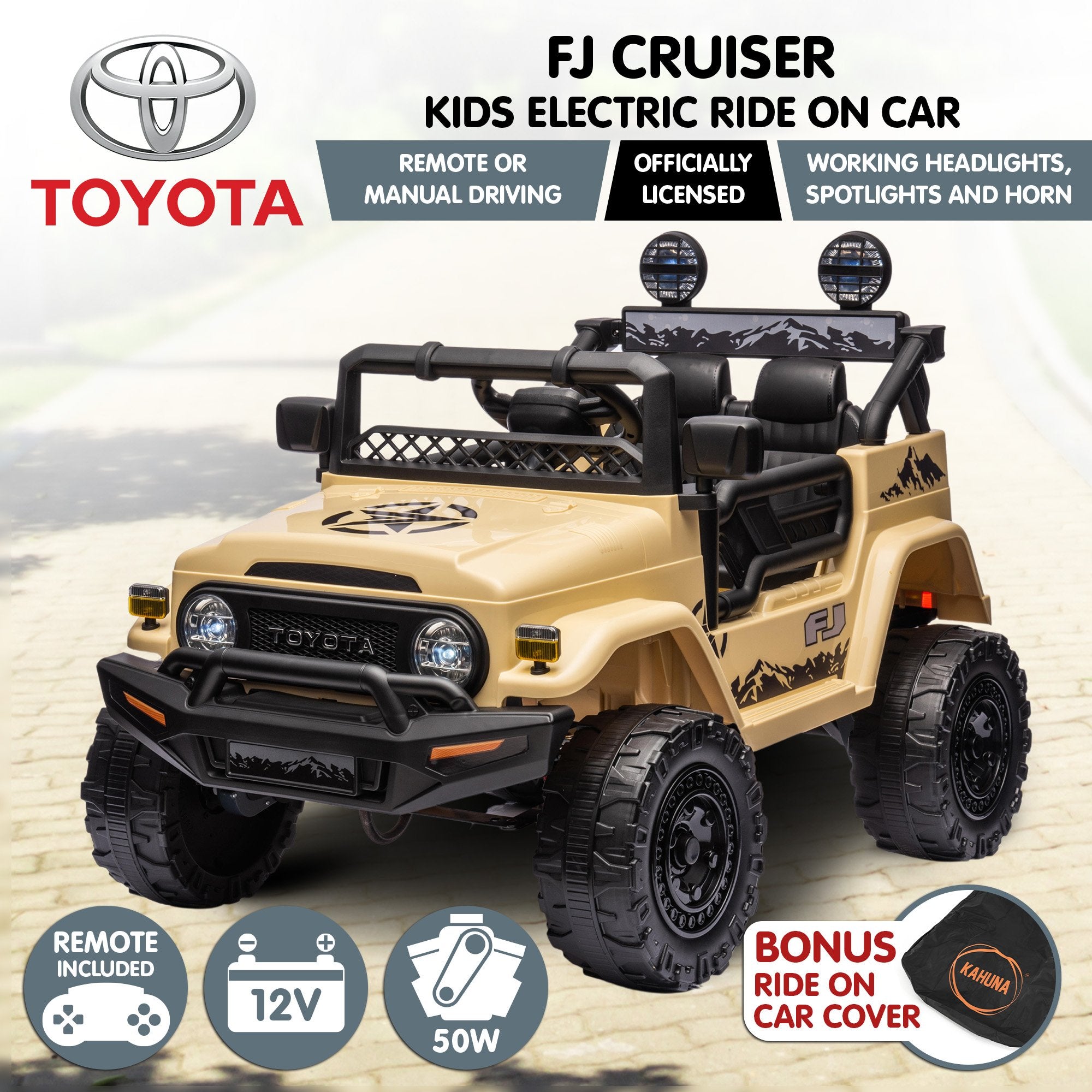 Kahuna Kids Electric Ride-On Car – Toyota FJ Cruiser Licensed (Khaki)