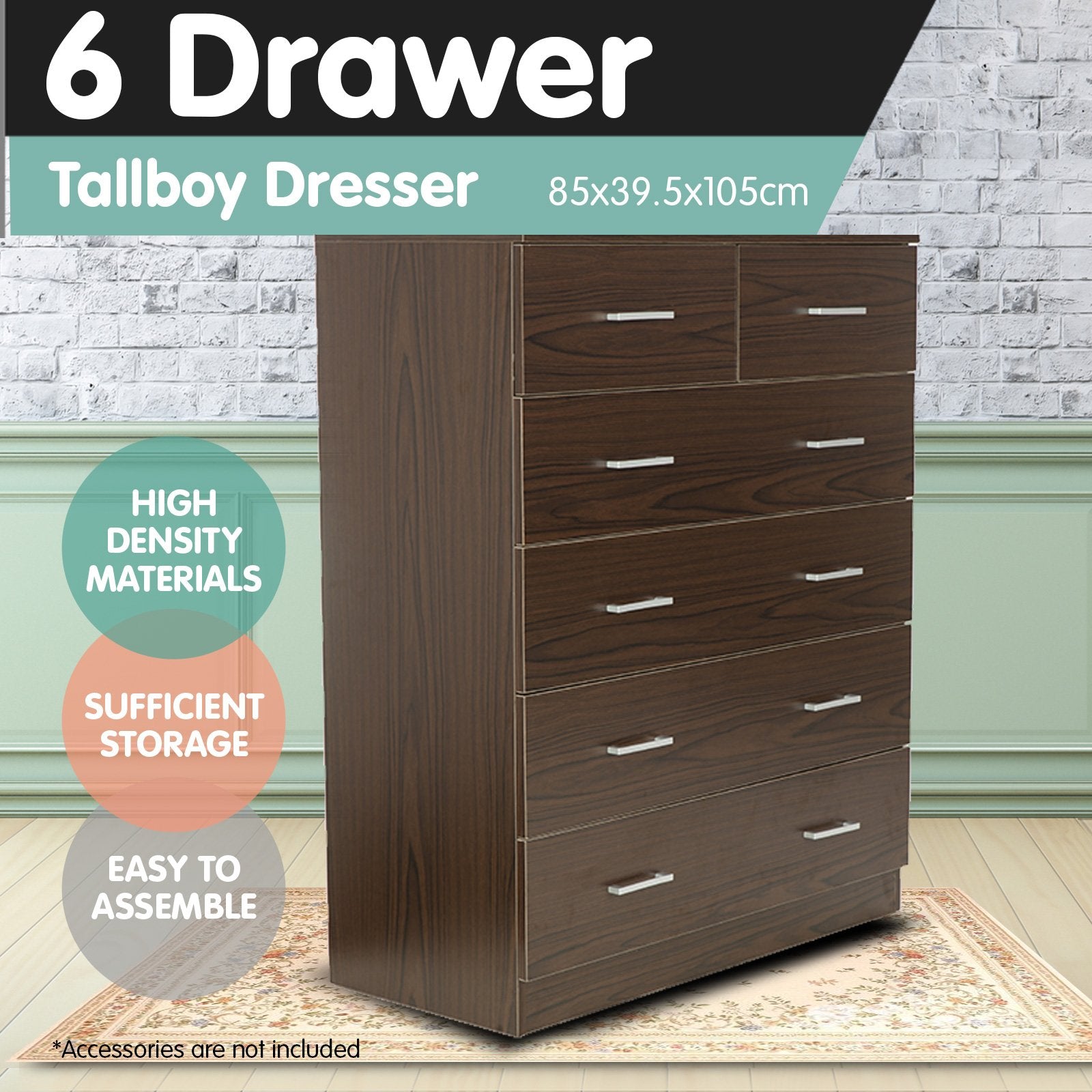 6-Drawer Tallboy Chest – Brown