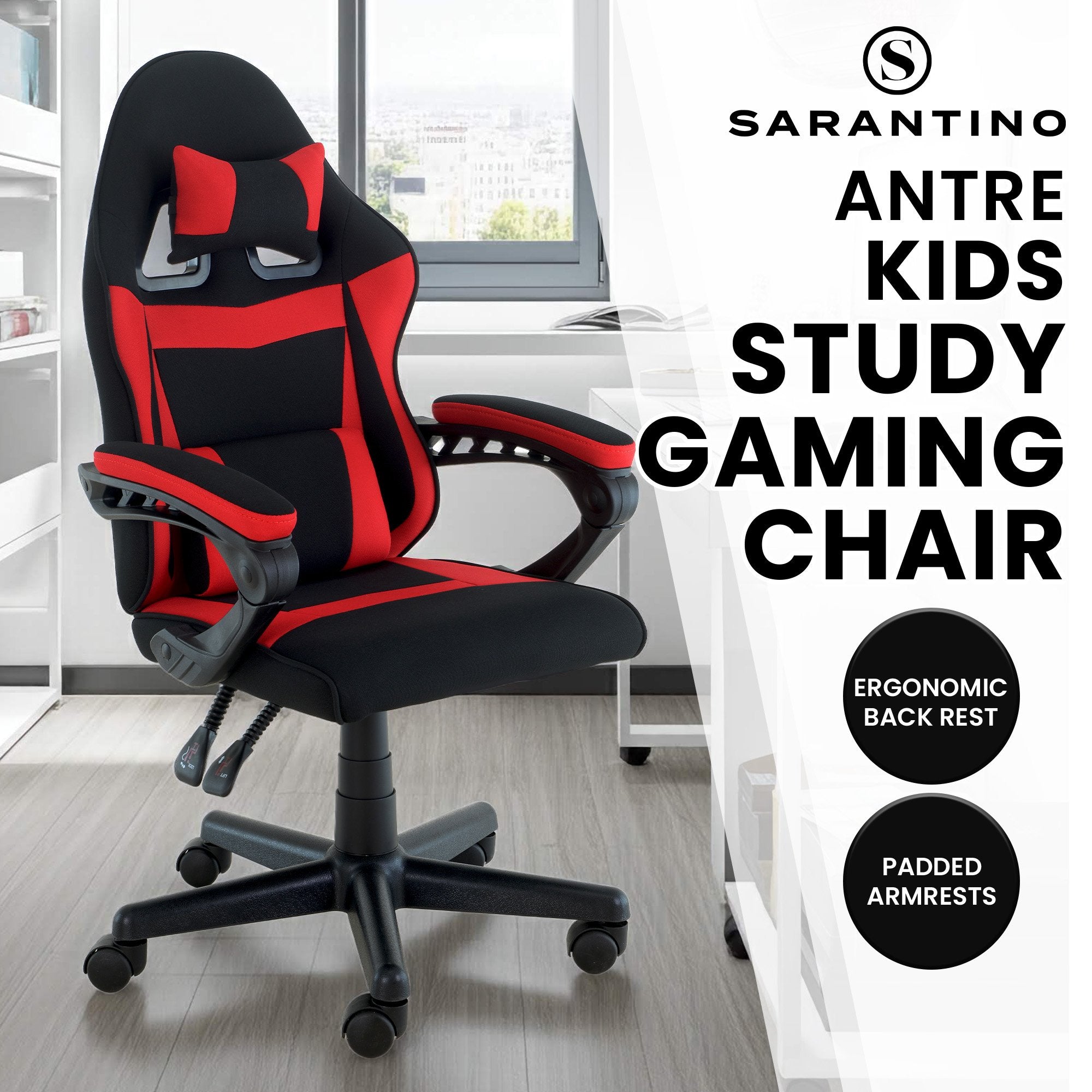 Antre Kids Study & Gaming Chair – Black & Red