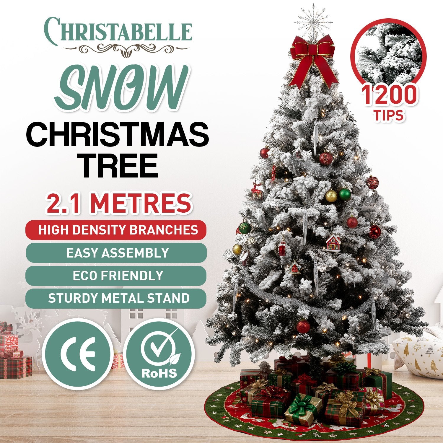Snow-Tipped Artificial Christmas Tree 2.1m