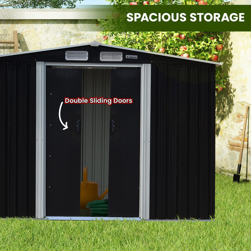 Wallaroo 10x8ft Garden Shed – Semi-Closed Storage, Black