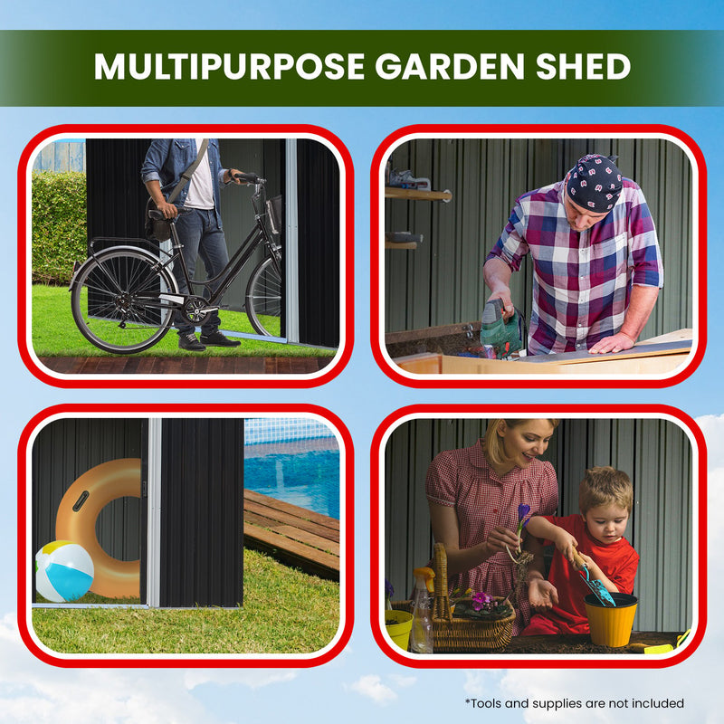 Wallaroo 10x8ft Garden Shed – Semi-Closed Storage, Black