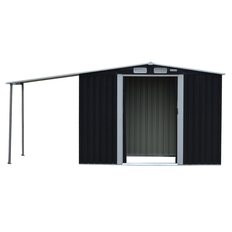 Wallaroo 4x8ft Zinc Steel Garden Shed – Open Storage, Black