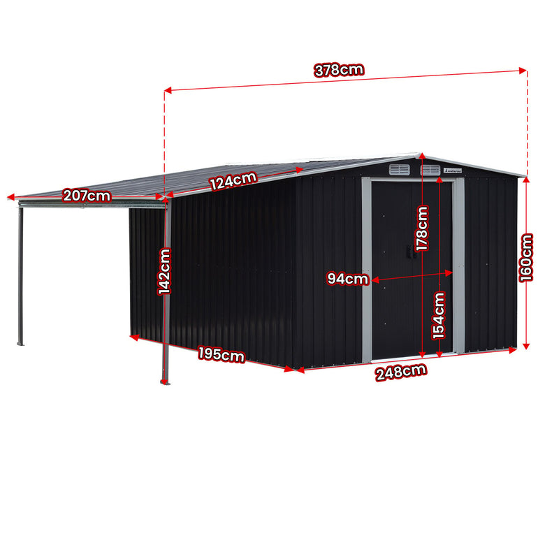 Wallaroo 6x8ft Zinc Steel Garden Shed – Open Storage, Black