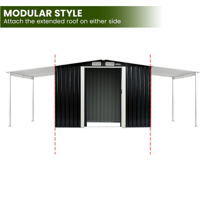 Wallaroo 6x8ft Zinc Steel Garden Shed – Open Storage, Black