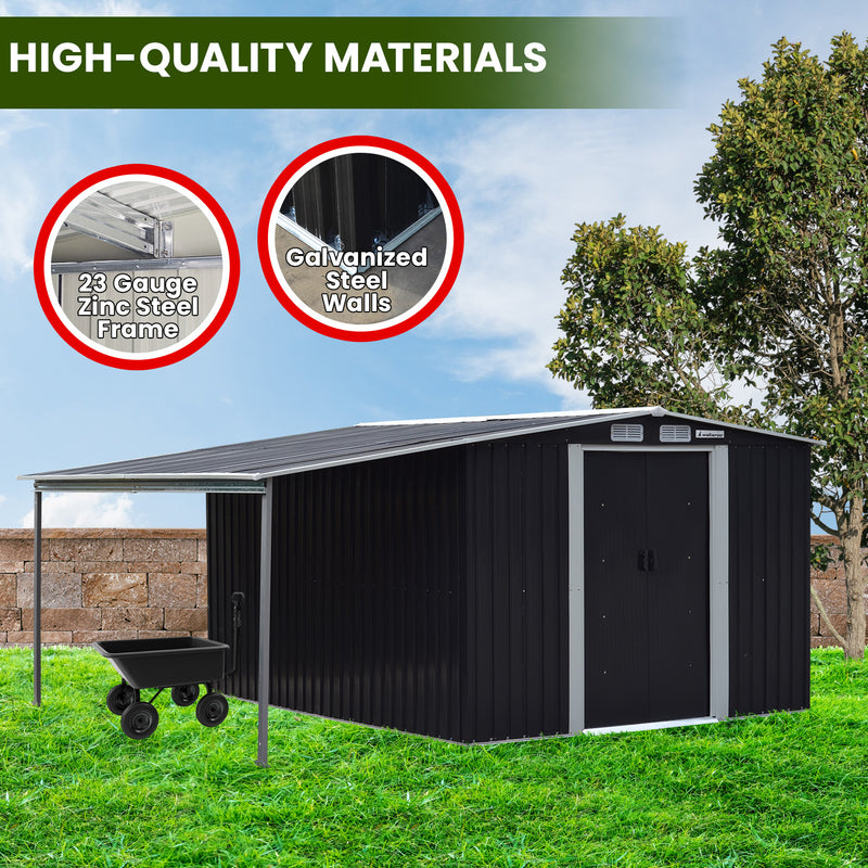Wallaroo 6x8ft Zinc Steel Garden Shed – Open Storage, Black