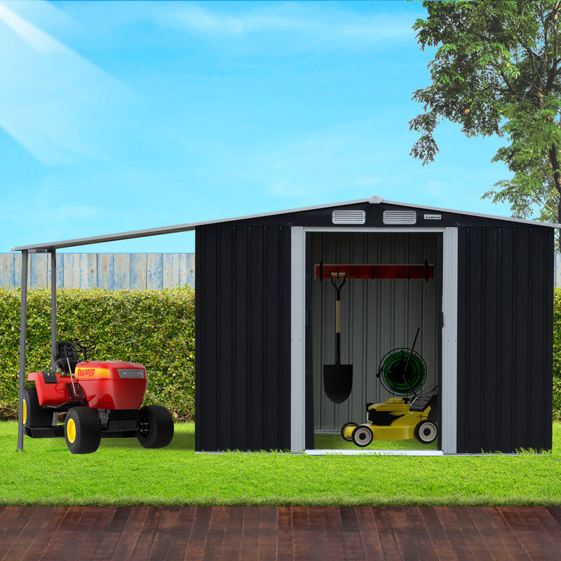 Wallaroo 6x8ft Zinc Steel Garden Shed – Open Storage, Black