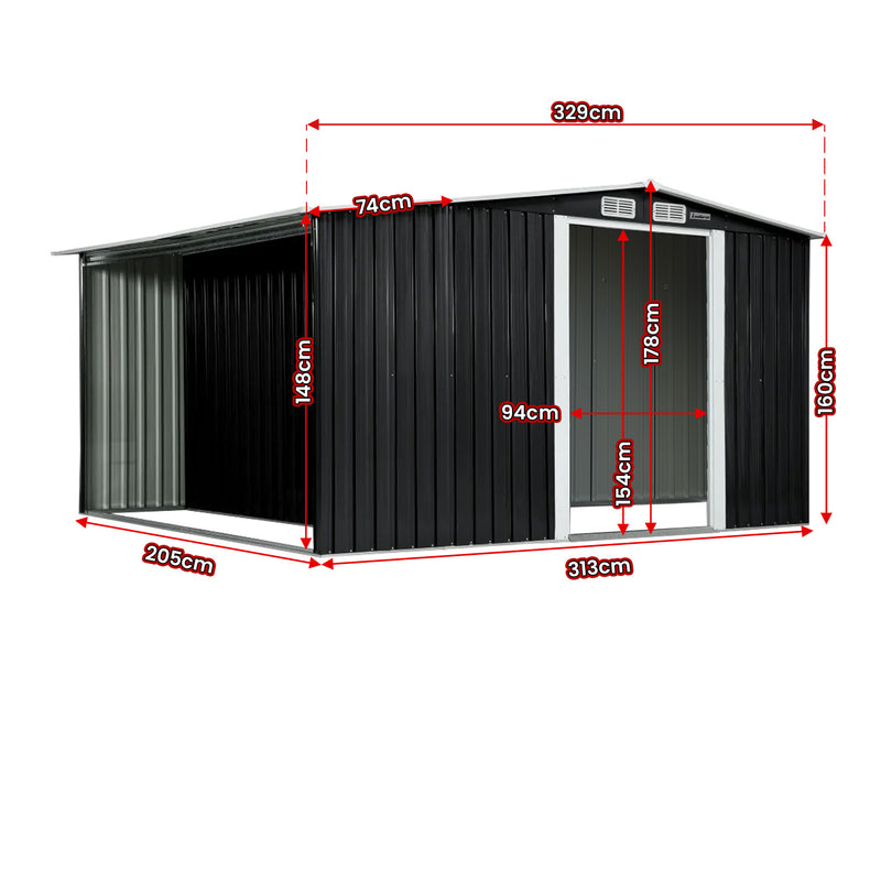 Wallaroo 6x8ft Garden Shed – Semi-Closed Storage, Black