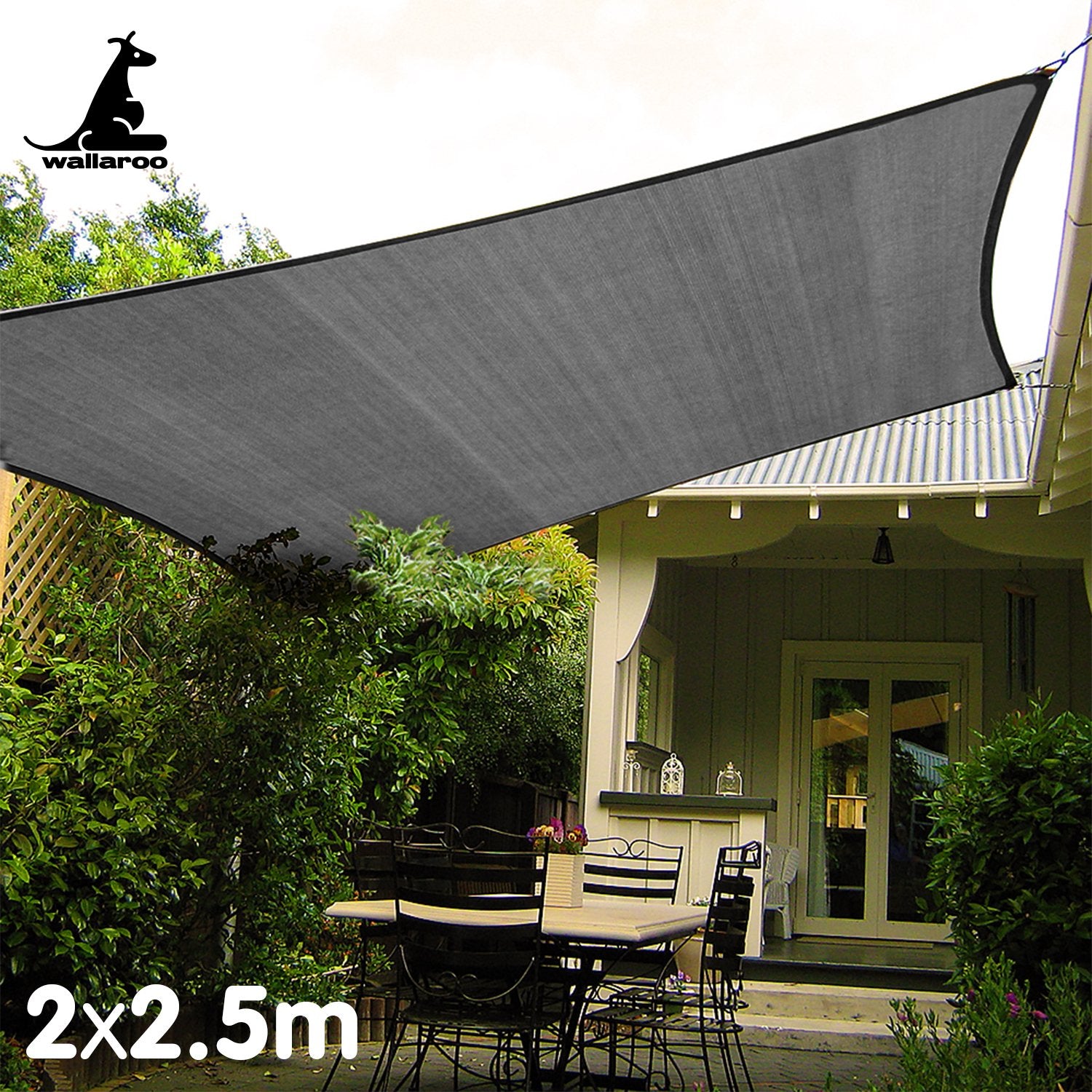 Wallaroo Rectangle Shade Sail Canopy 2×2.5m – Grey