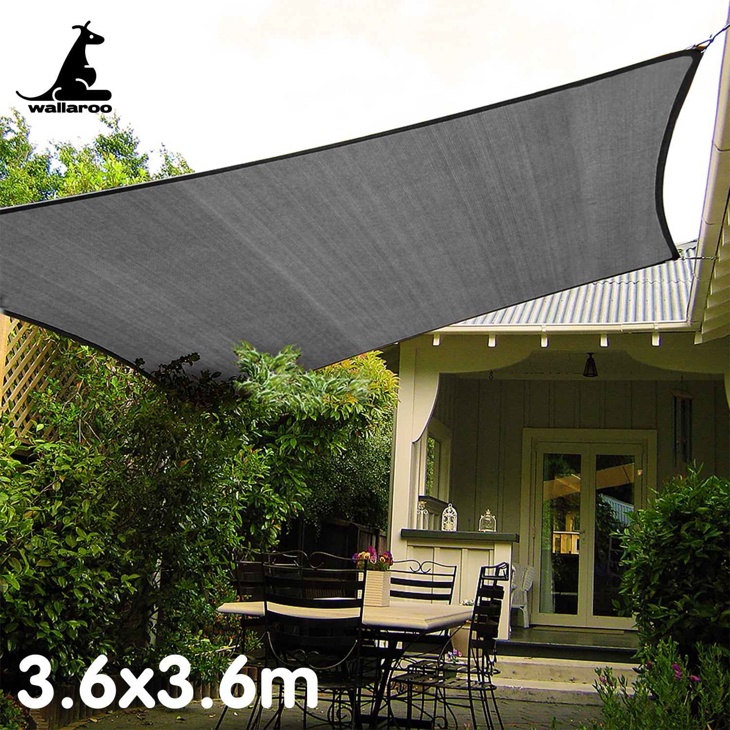 Wallaroo Square Shade Sail Canopy 3.6×3.6m – Grey