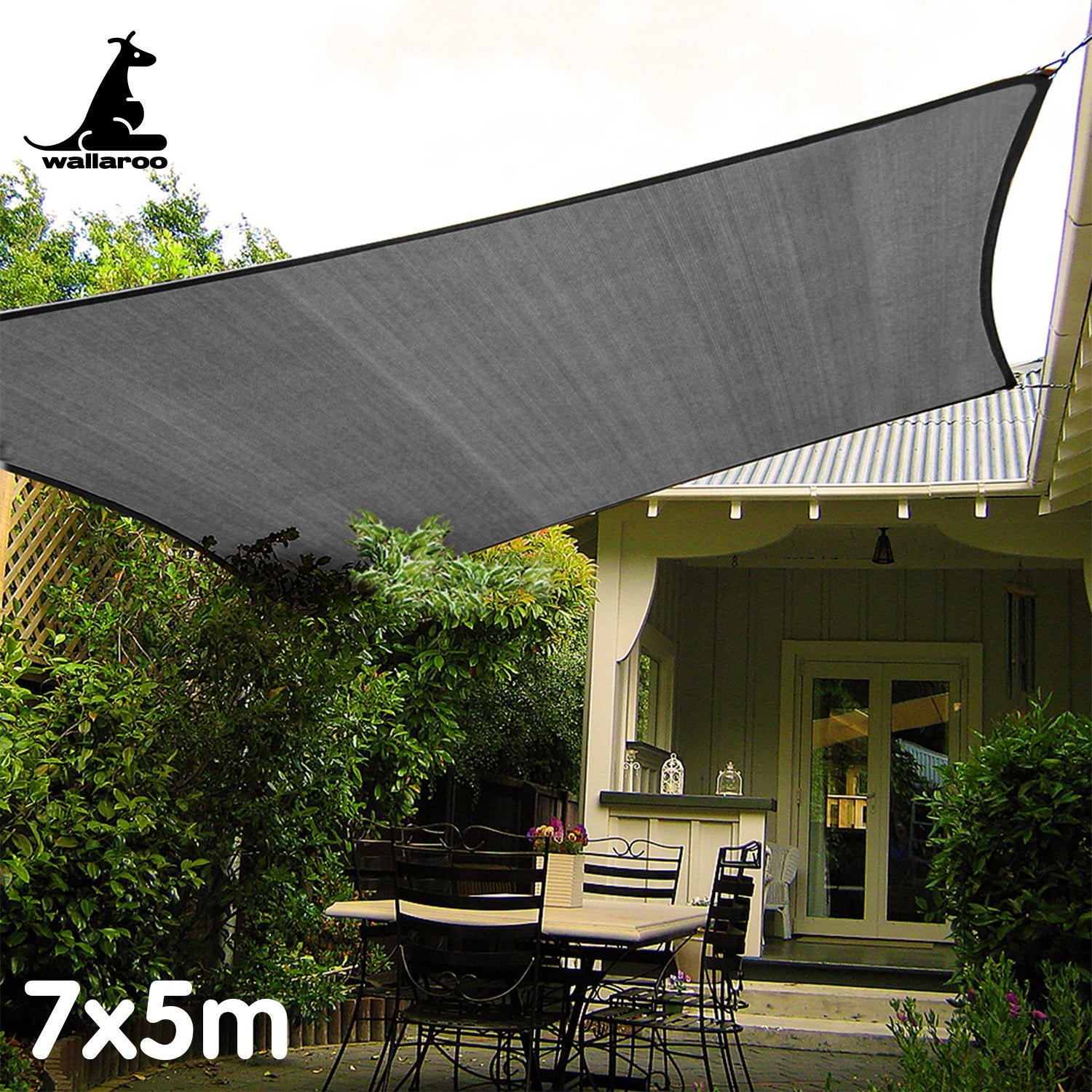 Wallaroo Rectangle Shade Sail Canopy 7×5m – Grey