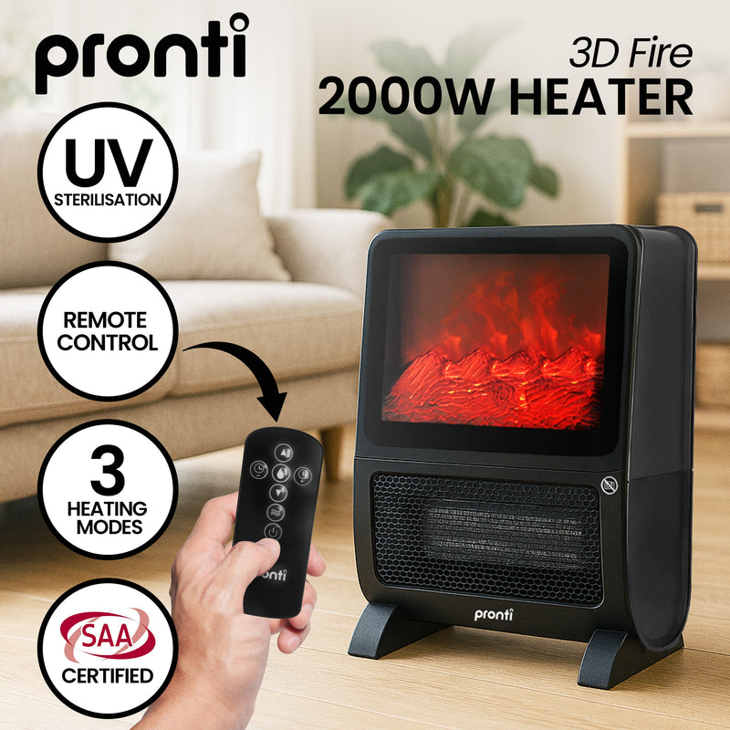 Pronti 2000W 3D Fire PTC Electric Room Heater
